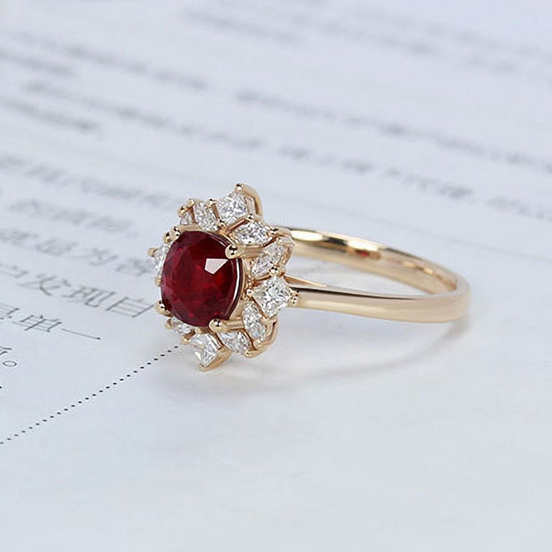 1.2 CT Cushion Cut Ruby Diamond Rose Gold Over On 925 Sterling Silver Engagement Ring