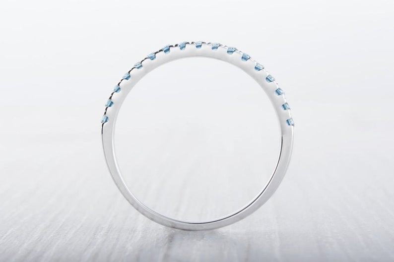 1 CT Round Cut Blue Topaz Diamond 925 Sterling Silver Half Eternity Wedding Band Ring