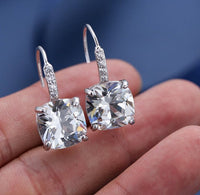 2.25 Ct Cushion Cut White Diamond 925 Sterling Silver Lever Back Women's Earrings