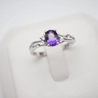 1 CT Oval Cut Amethyst Diamond 925 Sterling Silver Solitaire W/Accents Anniversary Ring