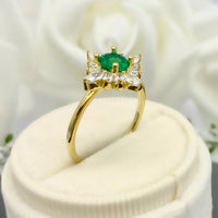 1 CT Round Cut Emerald & Marquise Simulated Diamond 925 Sterling Silver Halo Wedding Ring