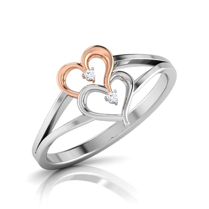 0.20 Ct Round Cut Diamond Two-Tone Double Heart Proposal Ring In 925 Sterling Silver