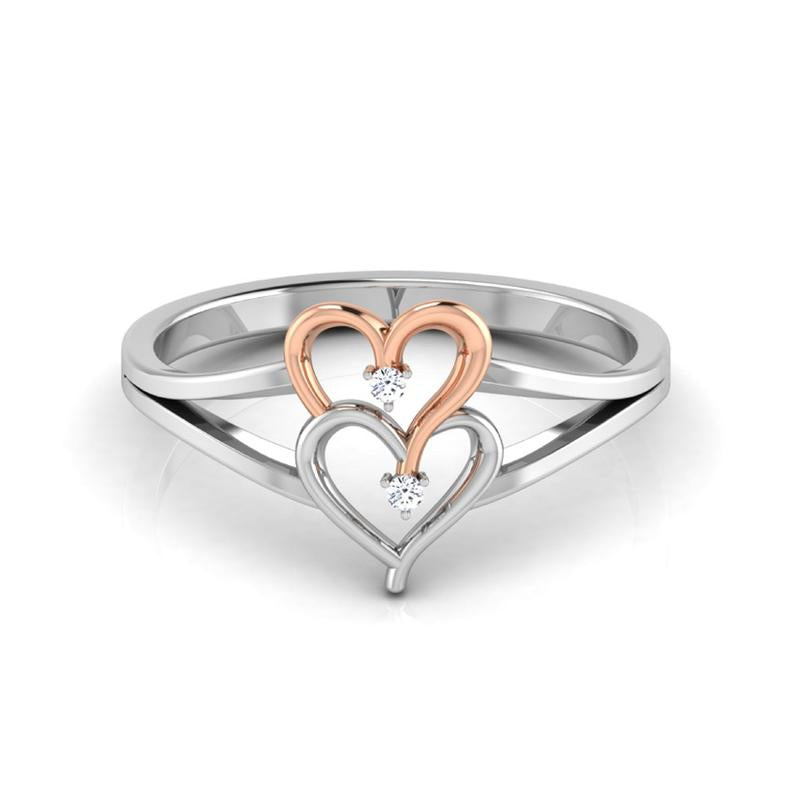 0.20 Ct Round Cut Diamond Two-Tone Double Heart Proposal Ring In 925 Sterling Silver