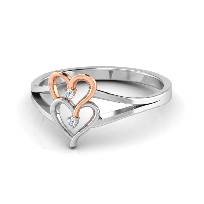 0.20 Ct Round Cut Diamond Two-Tone Double Heart Proposal Ring In 925 Sterling Silver