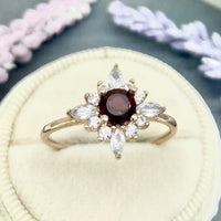 1 CT Round Cut Garnet & Marquise CZ Diamond 925 Sterling Silver Halo Wedding Ring