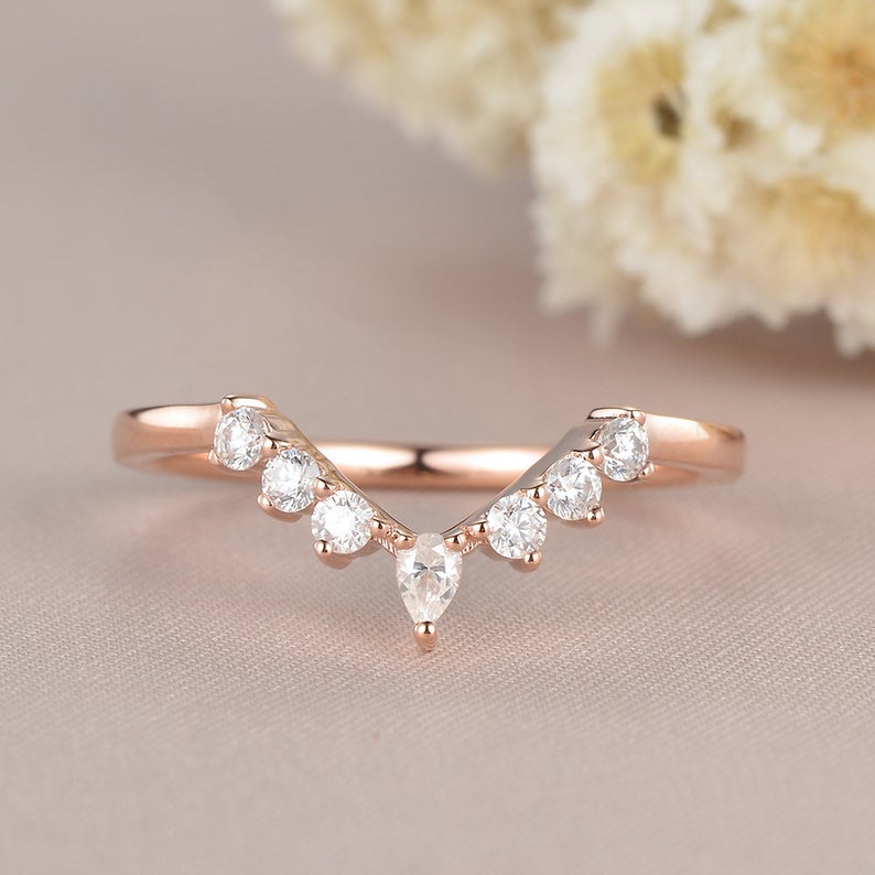 0.75 CT Marquise Cut Diamond Rose Gold Over On 925 Sterling Silver Wedding Band Curved Ring