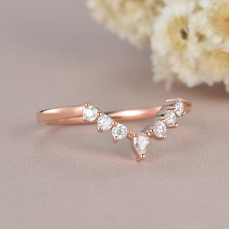 0.75 CT Marquise Cut Diamond Rose Gold Over On 925 Sterling Silver Wedding Band Curved Ring