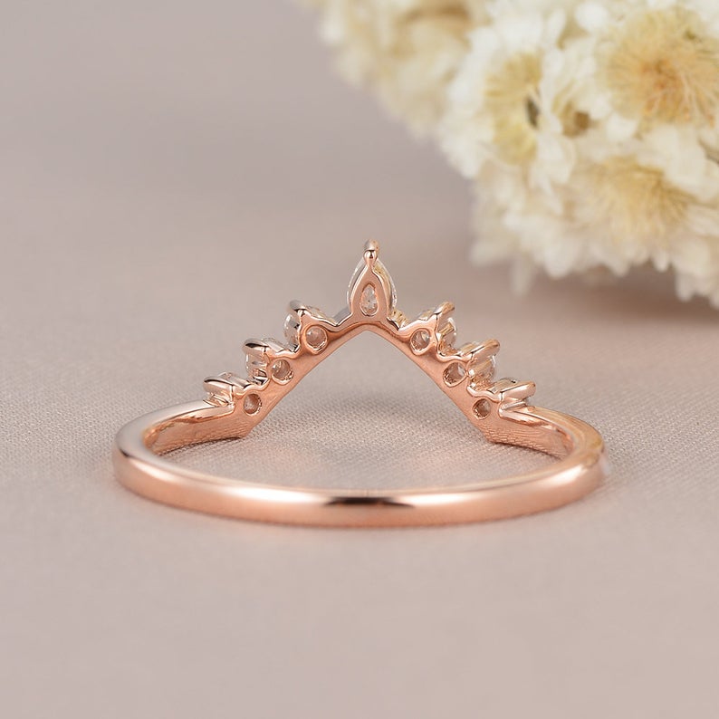 0.75 CT Marquise Cut Diamond Rose Gold Over On 925 Sterling Silver Wedding Band Curved Ring