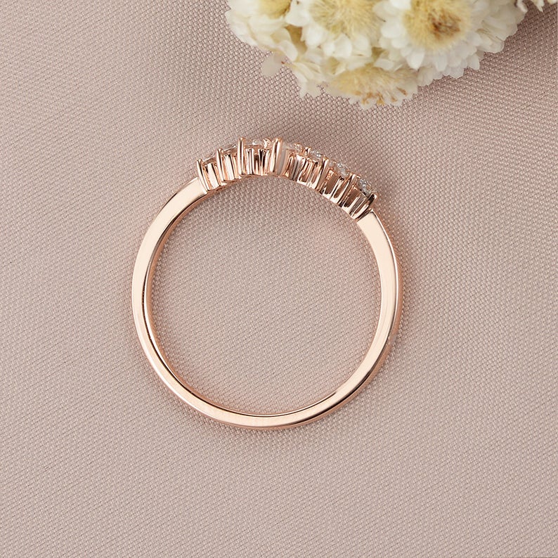 0.75 CT Marquise Cut Diamond Rose Gold Over On 925 Sterling Silver Wedding Band Curved Ring