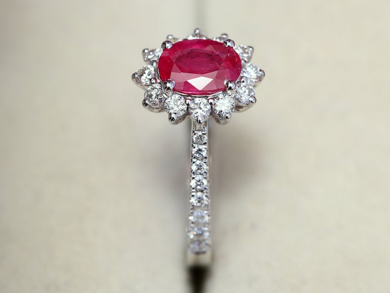 1 CT Oval Cut Pink Ruby Diamond White Gold Over On 925 Sterling Silver Halo Engagement Ring