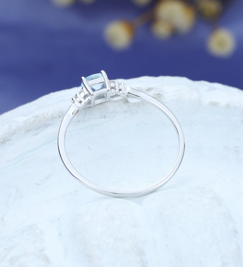 1.50 Ct Cushion Cut Aquamarine 925 Sterling Silver Solitaire W/Accents Anniversary Gift Ring