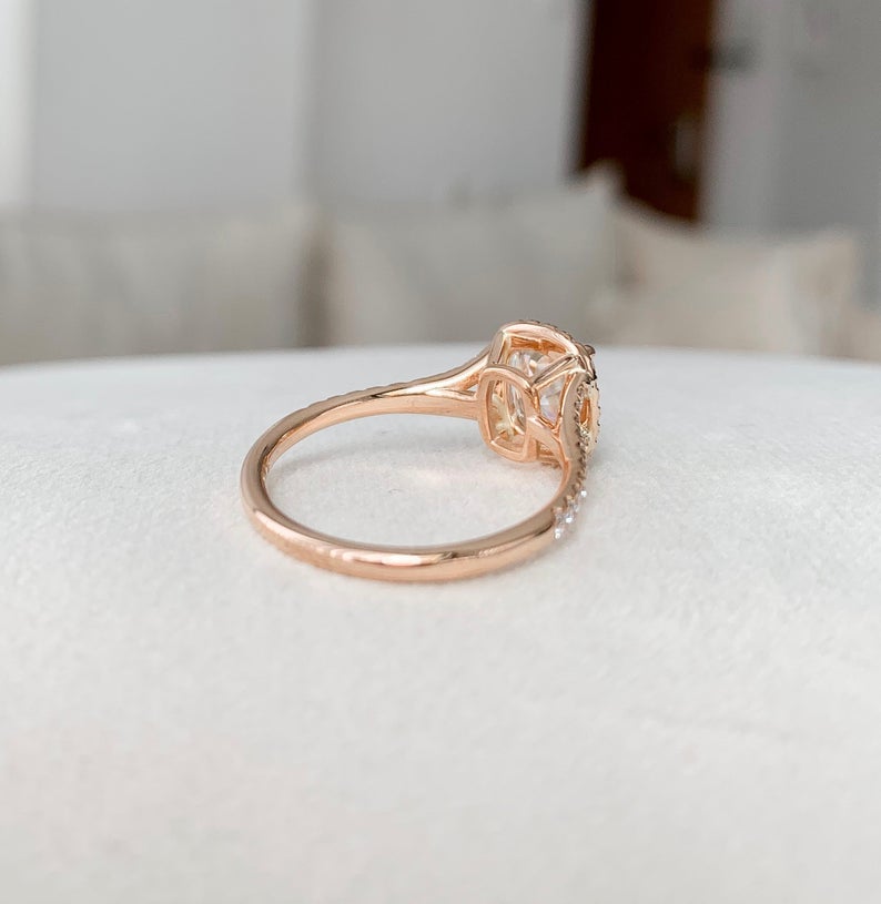 1 CT Cushion Cut Diamond Rose Gold Over On 925 Sterling Silver Halo Engagement Ring