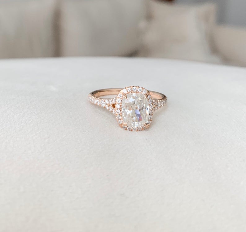 1 CT Cushion Cut Diamond Rose Gold Over On 925 Sterling Silver Halo Engagement Ring