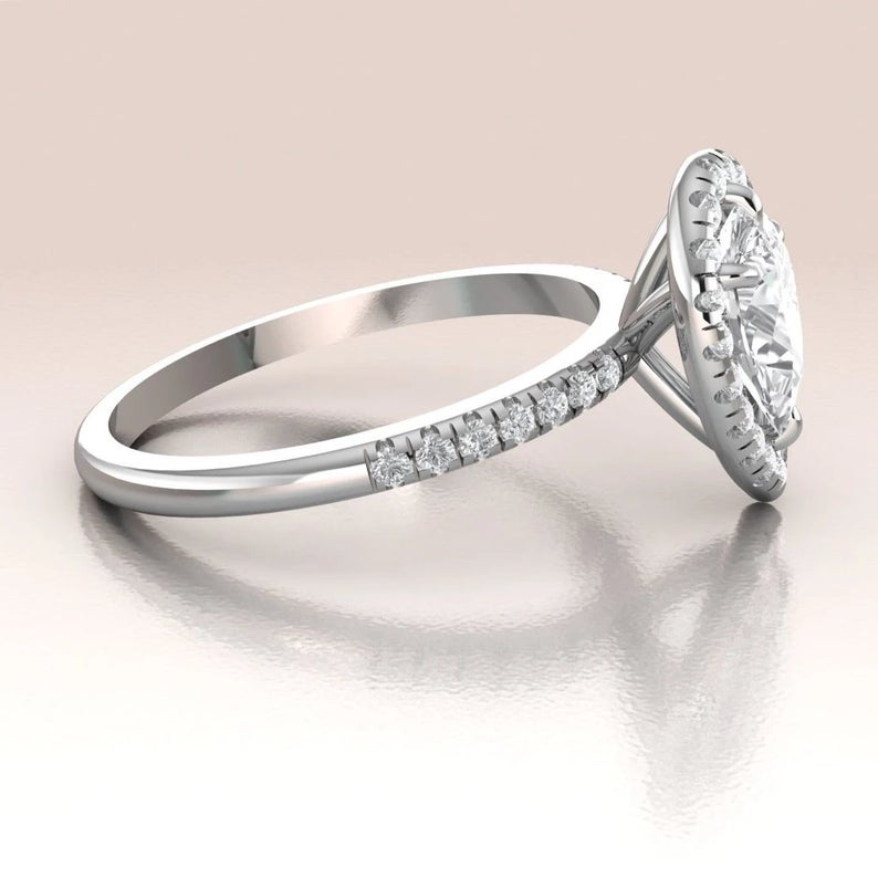 1 CT Pear Cut Diamond 925 Sterling Silver Halo Anniversary Ring