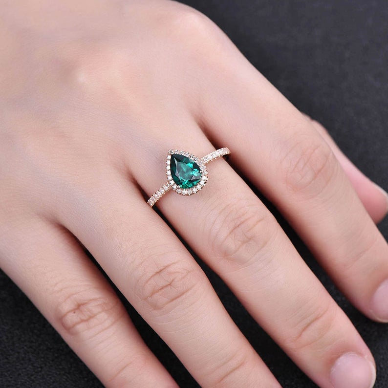 2 CT Pear Cut Emerald Diamond 925 Sterling Silver Engagement Halo Ring - atjewels.in