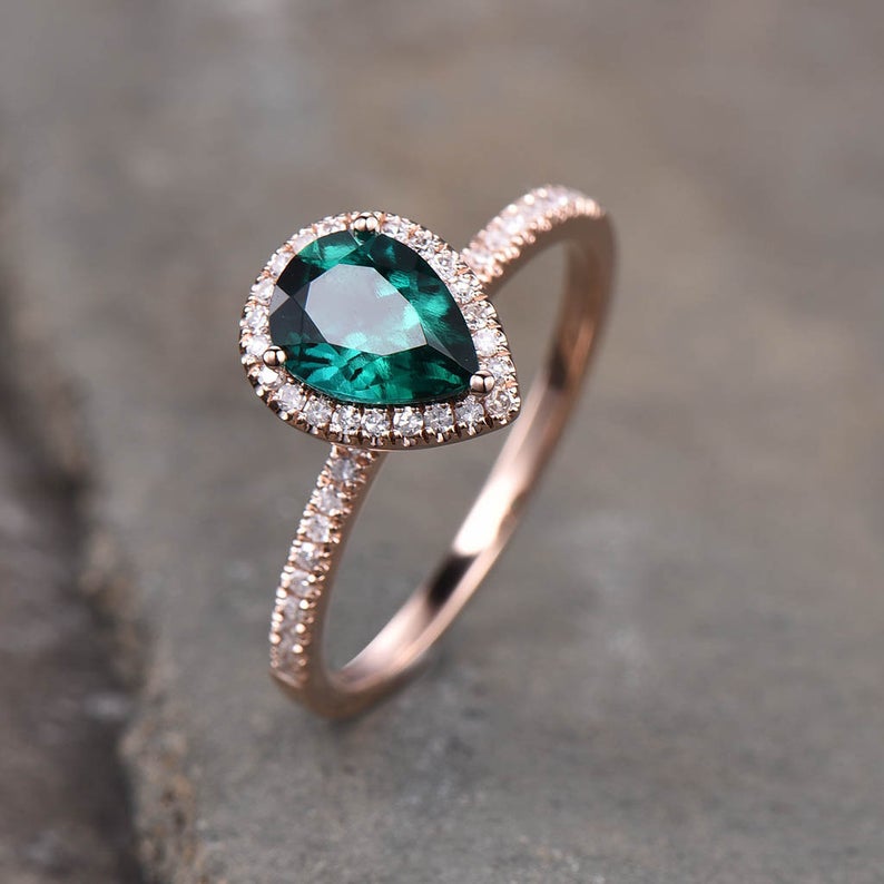 2 CT Pear Cut Emerald Diamond 925 Sterling Silver Engagement Halo Ring - atjewels.in