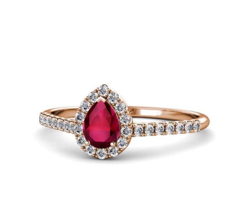 1 CT Pear Cut Ruby & CZ Diamond 925 Sterling Silver for Woman Promise Ring - atjewels.in