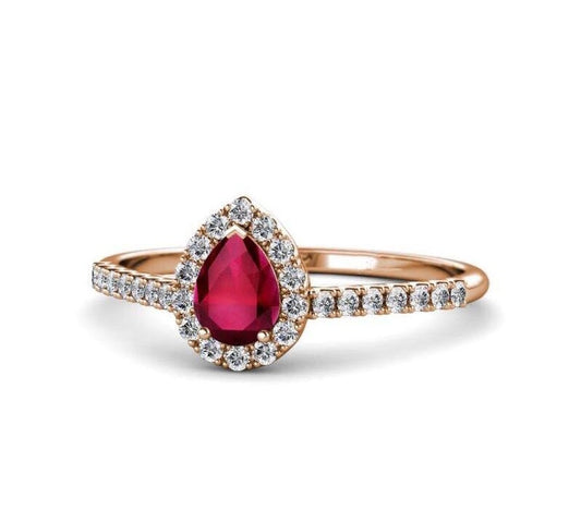 1 CT Pear Cut Ruby & CZ Diamond 925 Sterling Silver for Woman Promise Ring - atjewels.in
