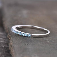 0.75 Ct Round Cut Blue Topaz Half Eternity Promise Band Ring In 925 Sterling Silver