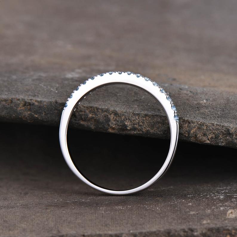 0.75 Ct Round Cut Blue Topaz Half Eternity Promise Band Ring In 925 Sterling Silver