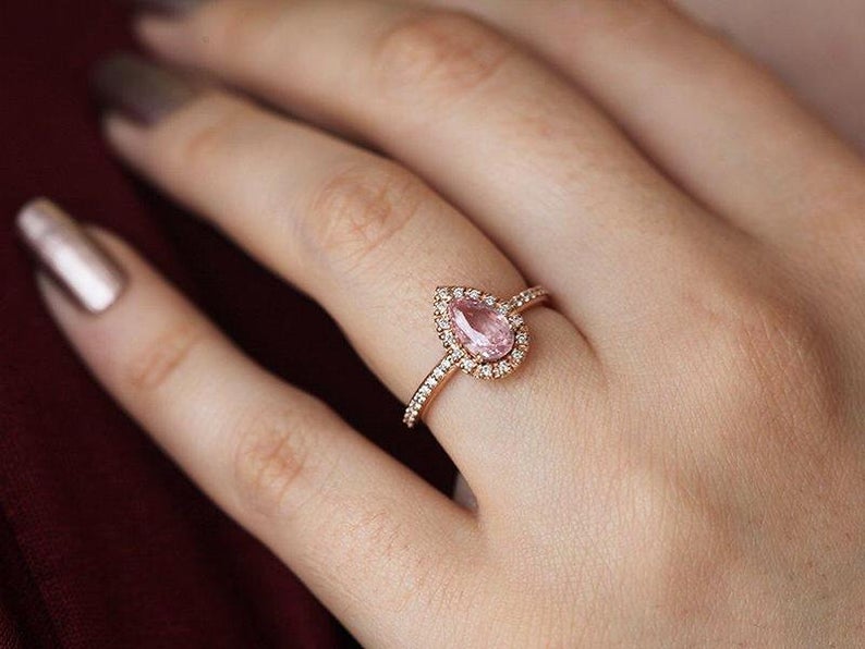 1 CT Pink Sapphire Diamond Rose Gold Over On 925 Sterling Silver Women Halo Promise Ring