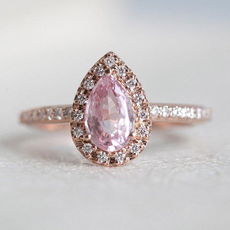1 CT Pink Sapphire Diamond Rose Gold Over On 925 Sterling Silver Women Halo Promise Ring