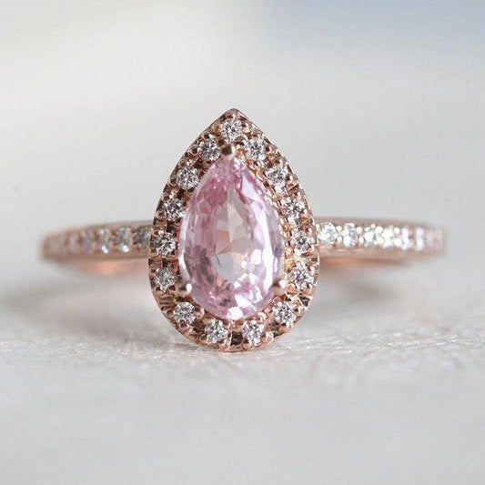 1 CT Pink Sapphire Diamond Rose Gold Over On 925 Sterling Silver Women Halo Promise Ring