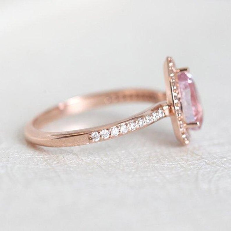 1 CT Pink Sapphire Diamond Rose Gold Over On 925 Sterling Silver Women Halo Promise Ring