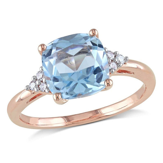 1 CT Cushion Cut Blue Topaz Diamond Rose Gold Over On 925 Sterling Silver Anniversary Ring
