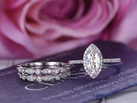 2 CT Marquise Cut Diamond 925 Sterling Silver Trio Wedding Ring Set
