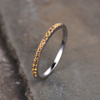 0.75 Ct Round Cut Yellow Citrine 925 Sterling Silver Half Eternity Engagement Band Ring