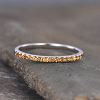 0.75 Ct Round Cut Yellow Citrine 925 Sterling Silver Half Eternity Engagement Band Ring