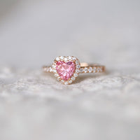 1 CT 925 Sterling Silver Pink Sapphire Heart Cut Diamond Halo Anniversary Ring