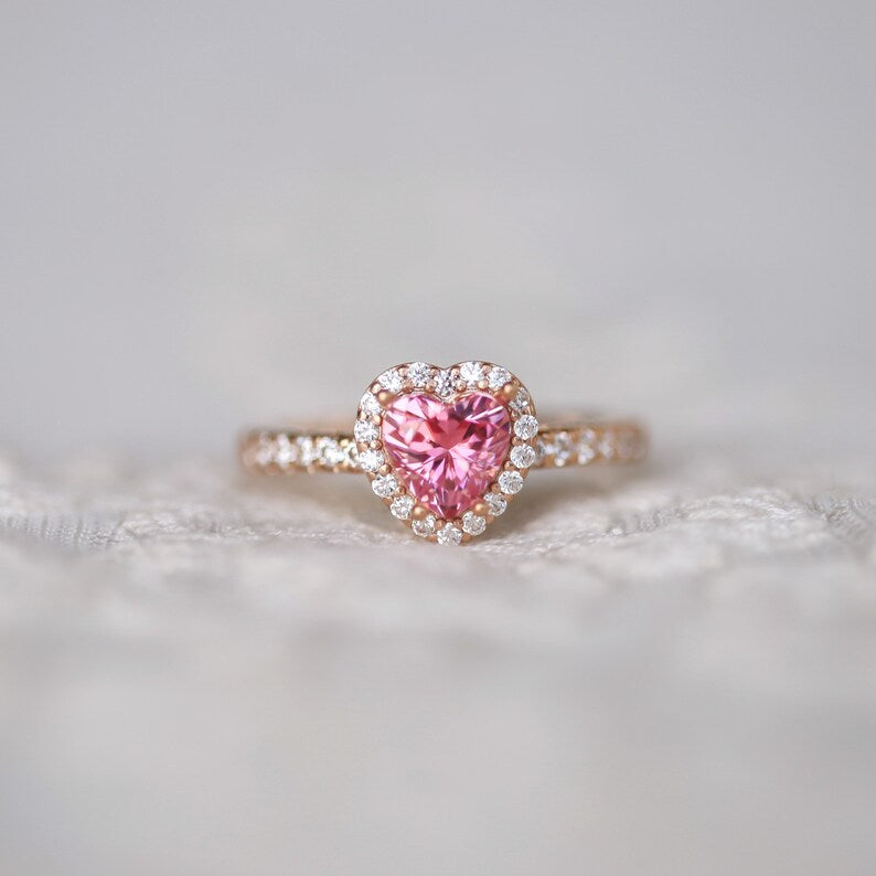 1.50 Ct Heart Cut Pink Sapphire Rose Gold Over On 925 Sterling Silver Proposal Ring For Her