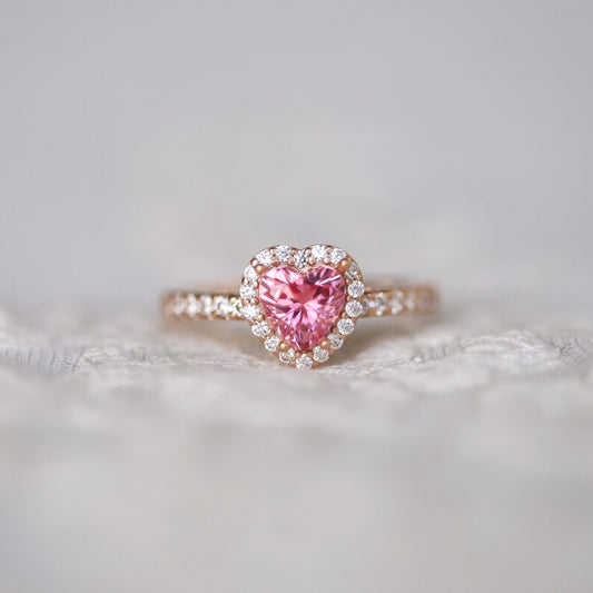 1.50 Ct Heart Cut Pink Sapphire Rose Gold Over On 925 Sterling Silver Proposal Ring For Her