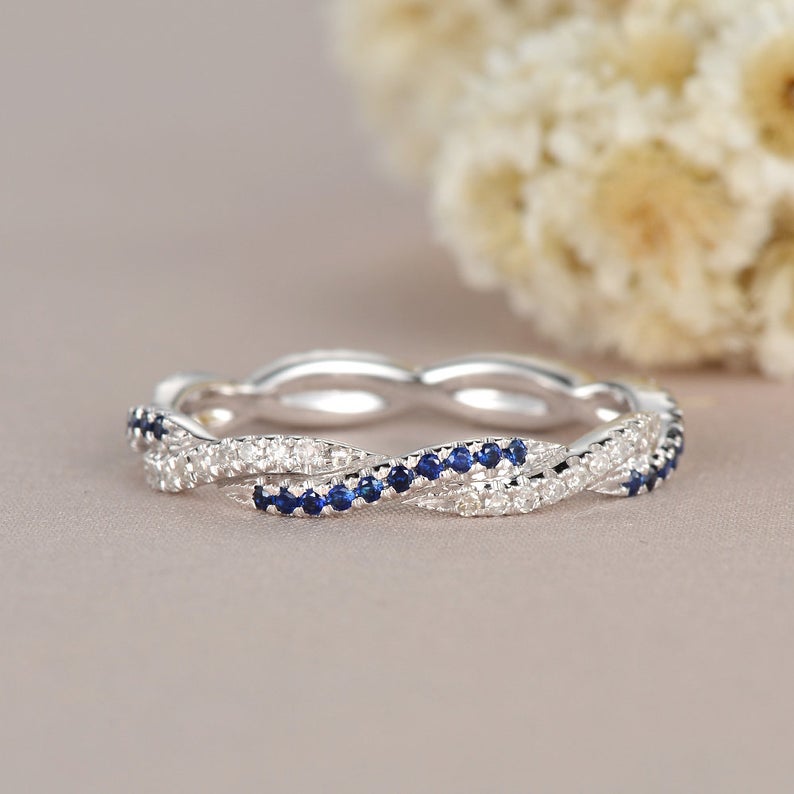 Ct Round Cut Blue Sapphire White CZ Infinity Promise Gift Ring In  925 Sterling Silver