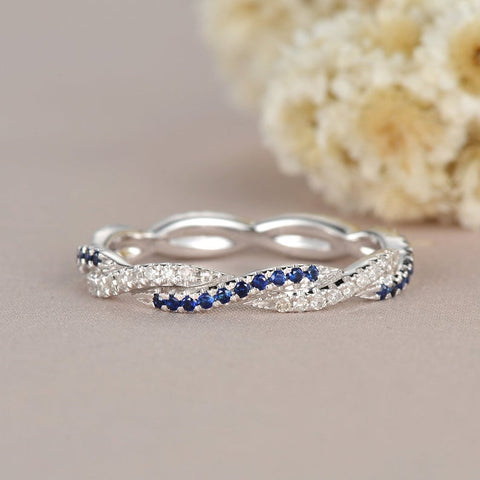 1.20 Ct Round Cut Blue Sapphire & White CZ Infinity Promise Gift Ring In 925 Sterling Silver