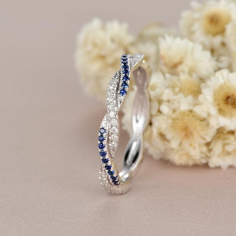 1.20 Ct Round Cut Blue Sapphire & White CZ Infinity Promise Gift Ring In 925 Sterling Silver