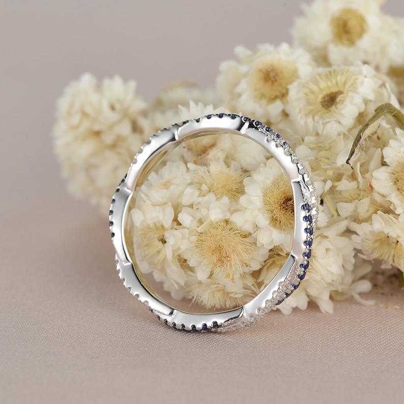 1.20 Ct Round Cut Blue Sapphire & White CZ Infinity Promise Gift Ring In 925 Sterling Silver