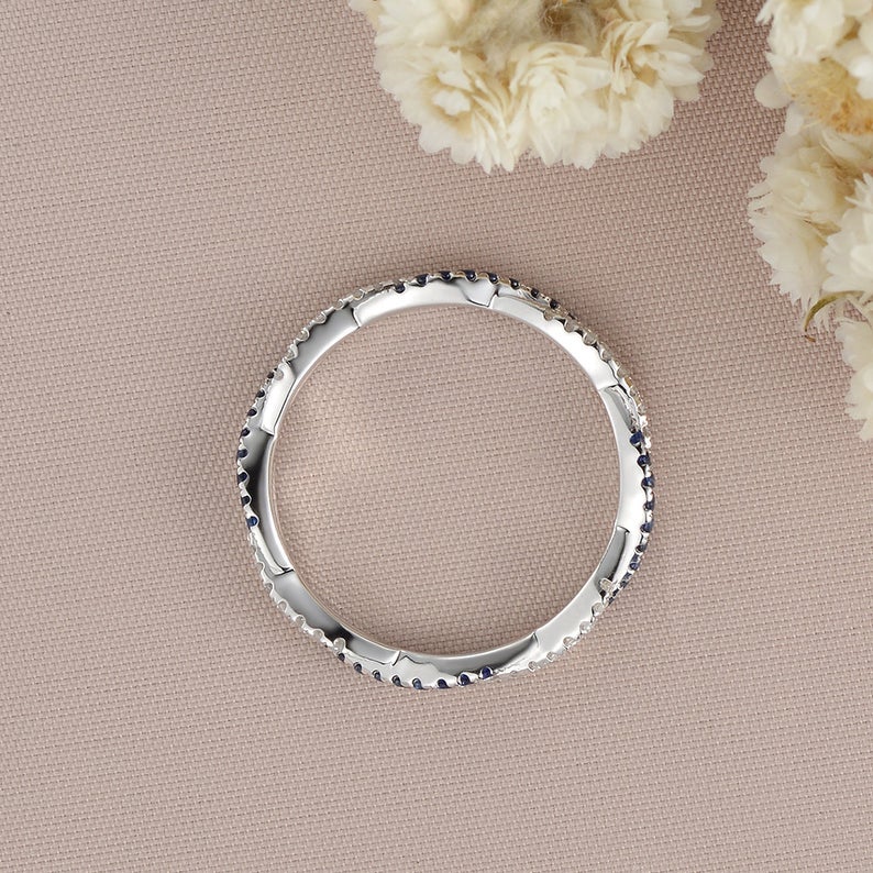 1.20 Ct Round Cut Blue Sapphire & White CZ Infinity Promise Gift Ring In 925 Sterling Silver