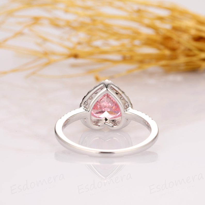 1.50 Ct Heart Cut Pink Sapphire 925 Sterling Silver Halo Proposal Ring For Her