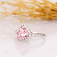 1.50 Ct Heart Cut Pink Sapphire 925 Sterling Silver Halo Proposal Ring For Her