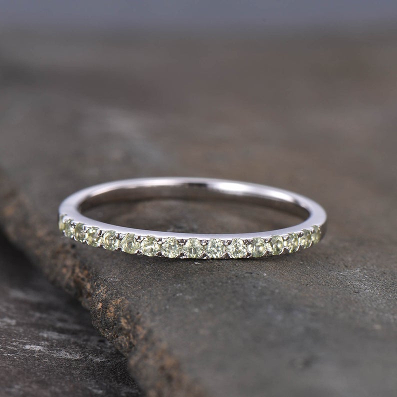 1 CT Round Cut Peridot Diamond 925 Sterling Silver Half Eternity Wedding Band Ring