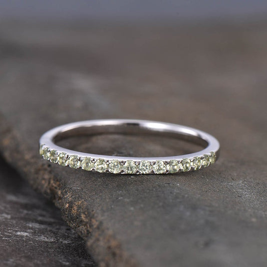 1 CT Round Cut Peridot Diamond 925 Sterling Silver Half Eternity Wedding Band Ring