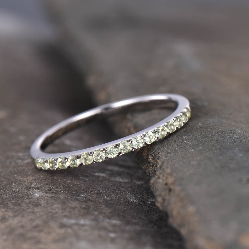 1 CT Round Cut Peridot Diamond 925 Sterling Silver Half Eternity Wedding Band Ring