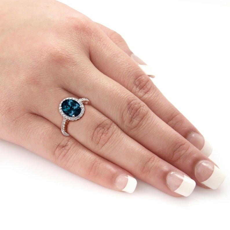 2 CT Round Cut London Blue Topaz Diamond 925 Sterling Silver Halo Anniversary Ring