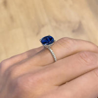 1 CT Cushion Cut Blue Sapphire Diamond White Gold Over On 925 Sterling Silver Halo Anniversary Ring