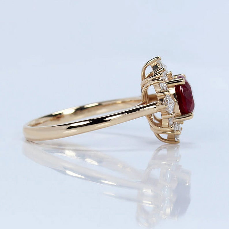 1.2 CT Cushion Cut Ruby Diamond Rose Gold Over On 925 Sterling Silver Engagement Ring