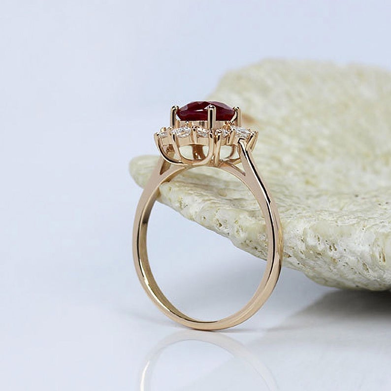 1.2 CT Cushion Cut Ruby Diamond Rose Gold Over On 925 Sterling Silver Engagement Ring