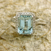 2 CT Emerald Cut Aquamarine Diamond 925 Sterling Silver Halo With Accent Engagement Ring